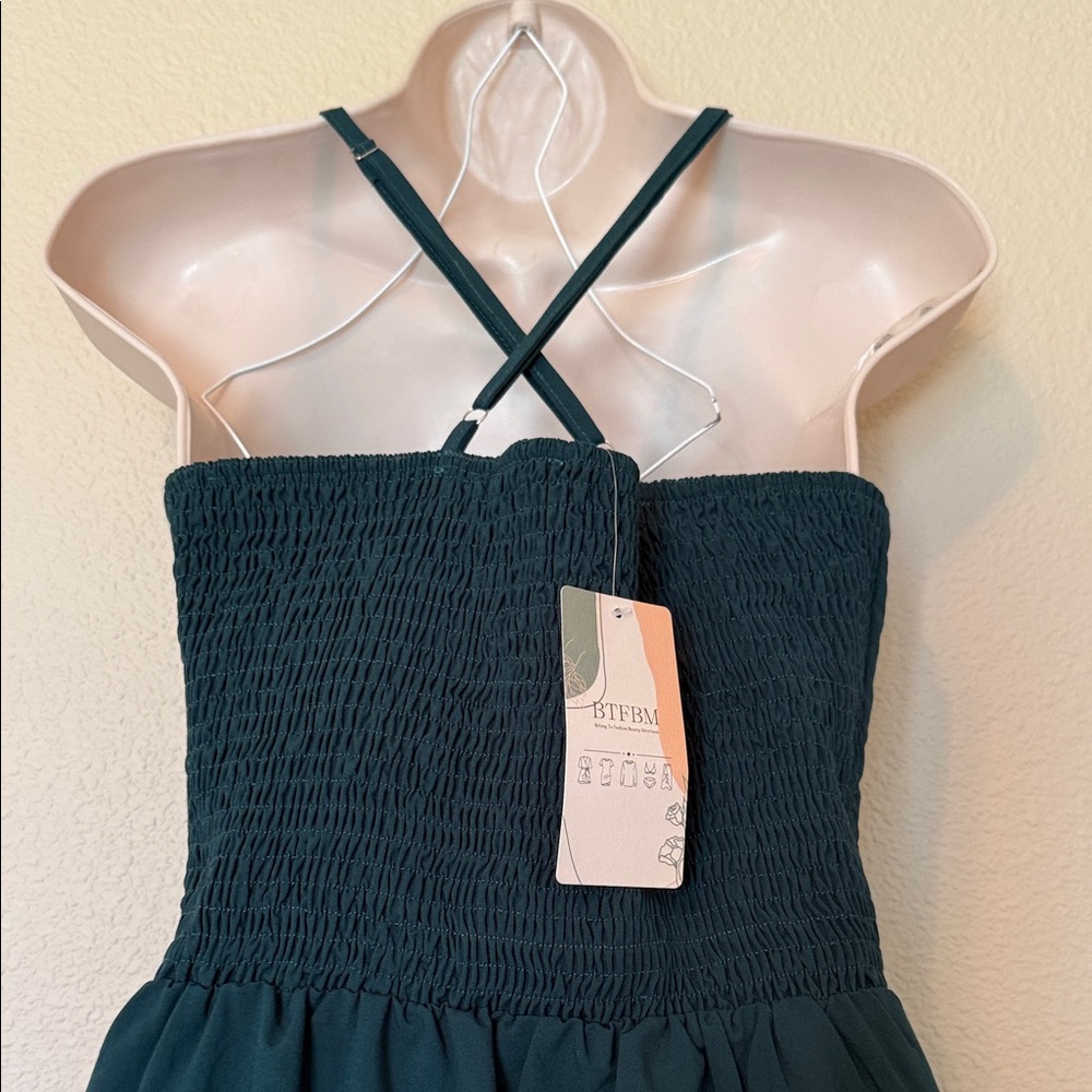BTFBM - Deep Teal Spaghetti-Strap Maxi Dress with Front Cutout (sz med) - Picture 3 of 6